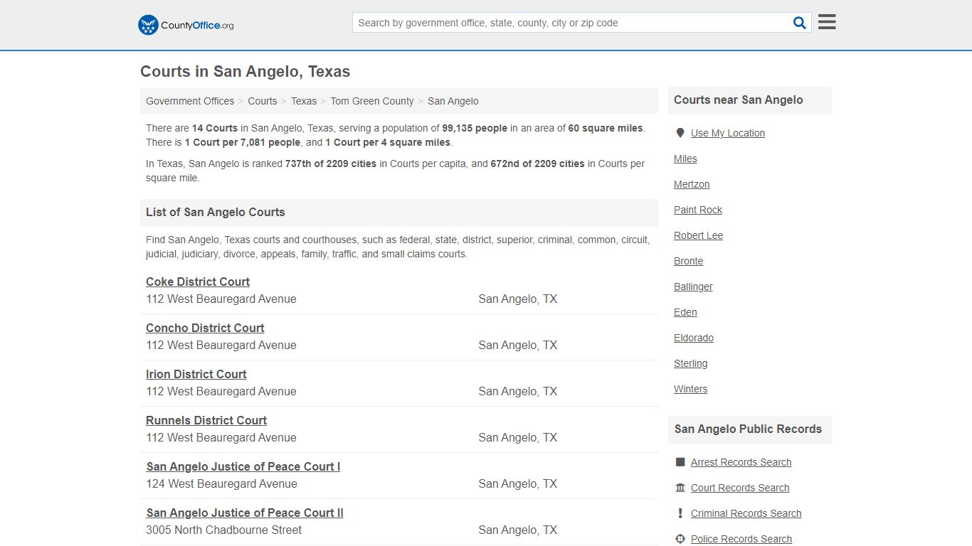 Courts - San Angelo, TX (Court Records & Calendars)